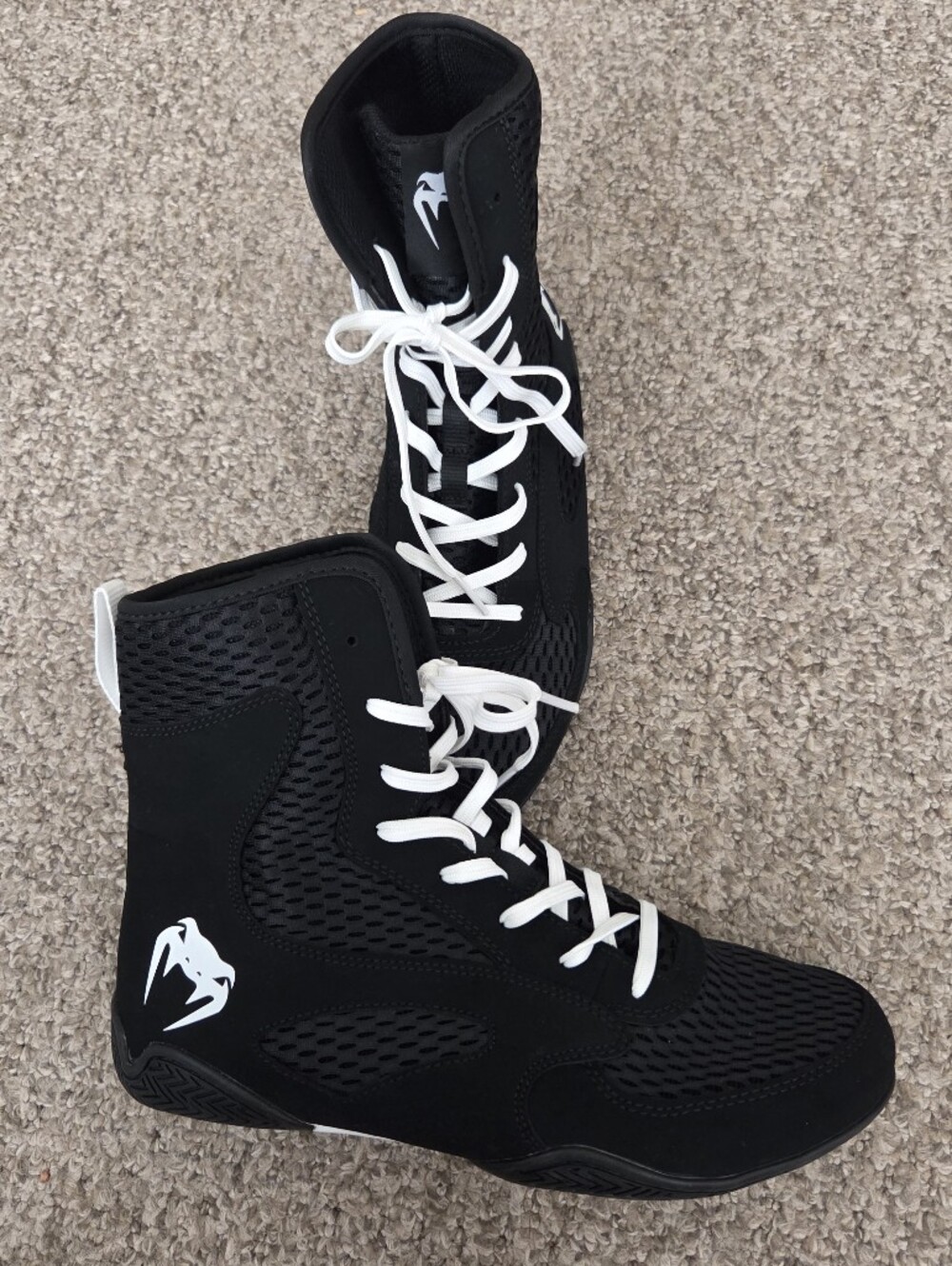 Venum Elite Evo Boxing Shoes Black White Mens 8.5 MMA Trainimg Boots -04958